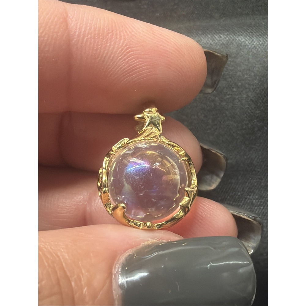 Crystal Ball Orb Pendant Gold Tone Moon Star Celestial Glass Charm .5" Whimsy - Picture 3 of 4